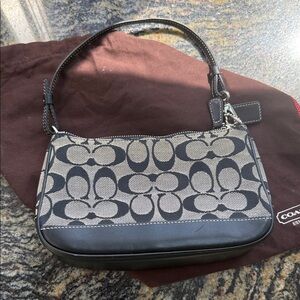 Coach Mini Shoulder Bag in Black and Tan Signature Canvas